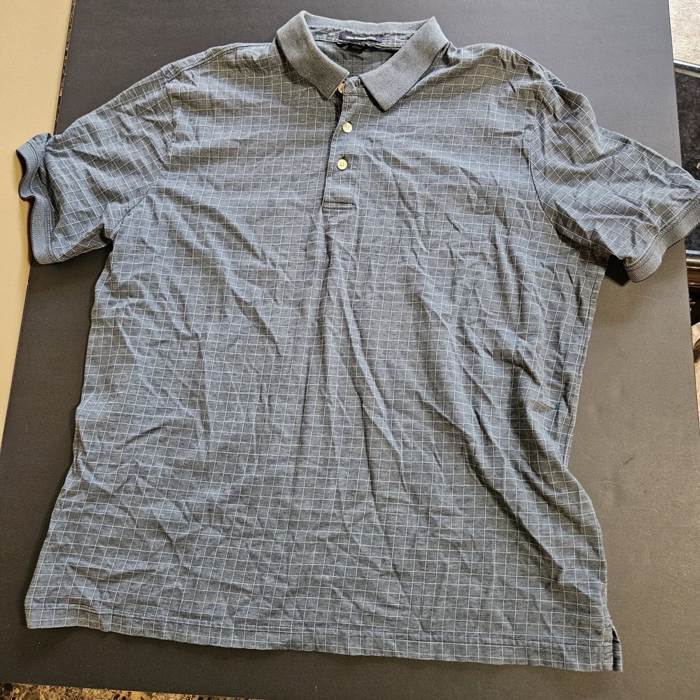 Lands' End XL Gray Grid Short Sleeve Polo Shirt 46-48